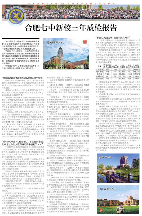 《新安晚報(bào)》等:合肥七中新校三年質(zhì)檢報(bào)告(圖1)
